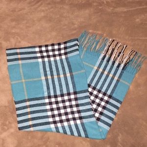 Cashmere scarf Sz OS aqua/blk wht/yellow 66”